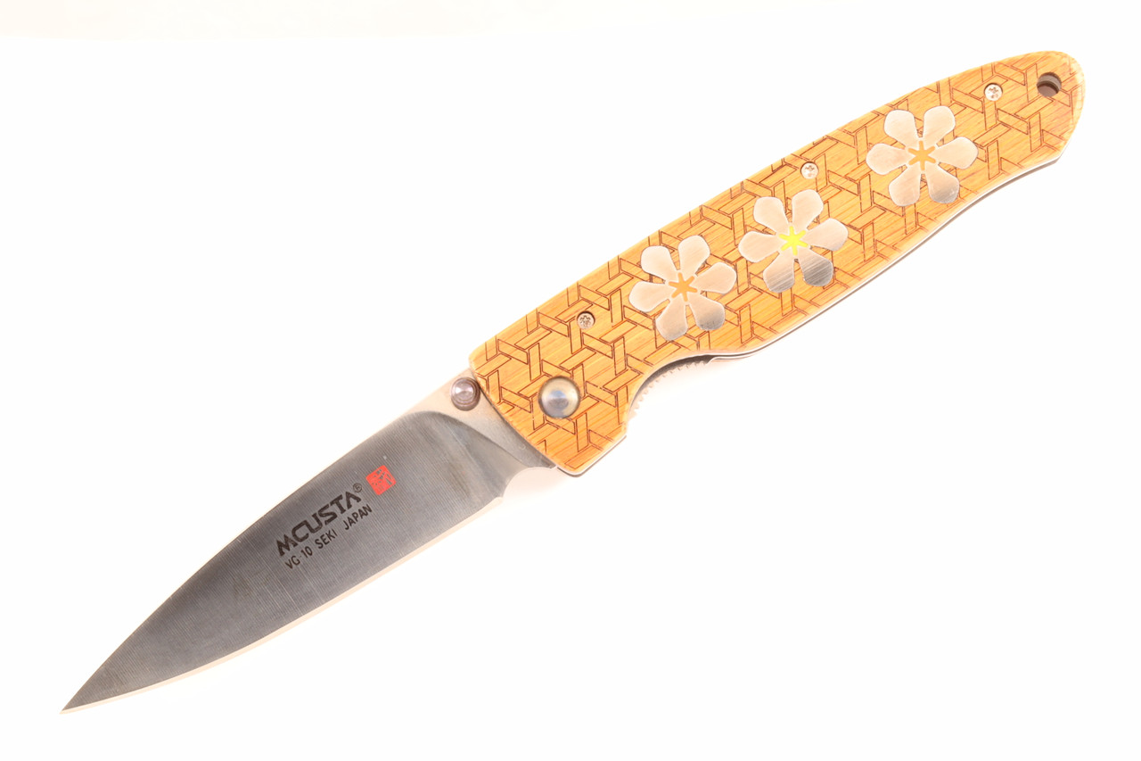 Limited Edition SN 001 Flower Inlay 4.3" Bamboo Handle VG-10 Blade Folding Knife