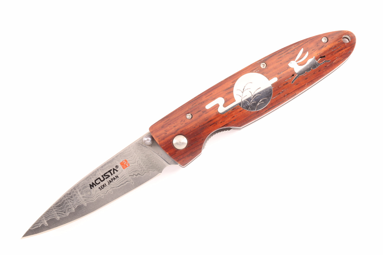Limited Edition SN 001 Rabbit Inlay 4.3" Cocobolo Handle Damascus Blade Folding Knife