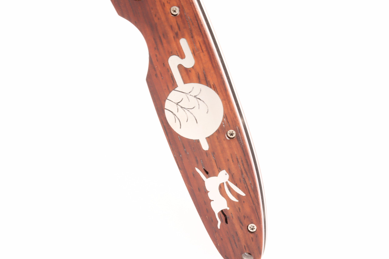 Limited Edition SN 001 Rabbit Inlay 4.3" Cocobolo Handle Damascus Blade Folding Knife