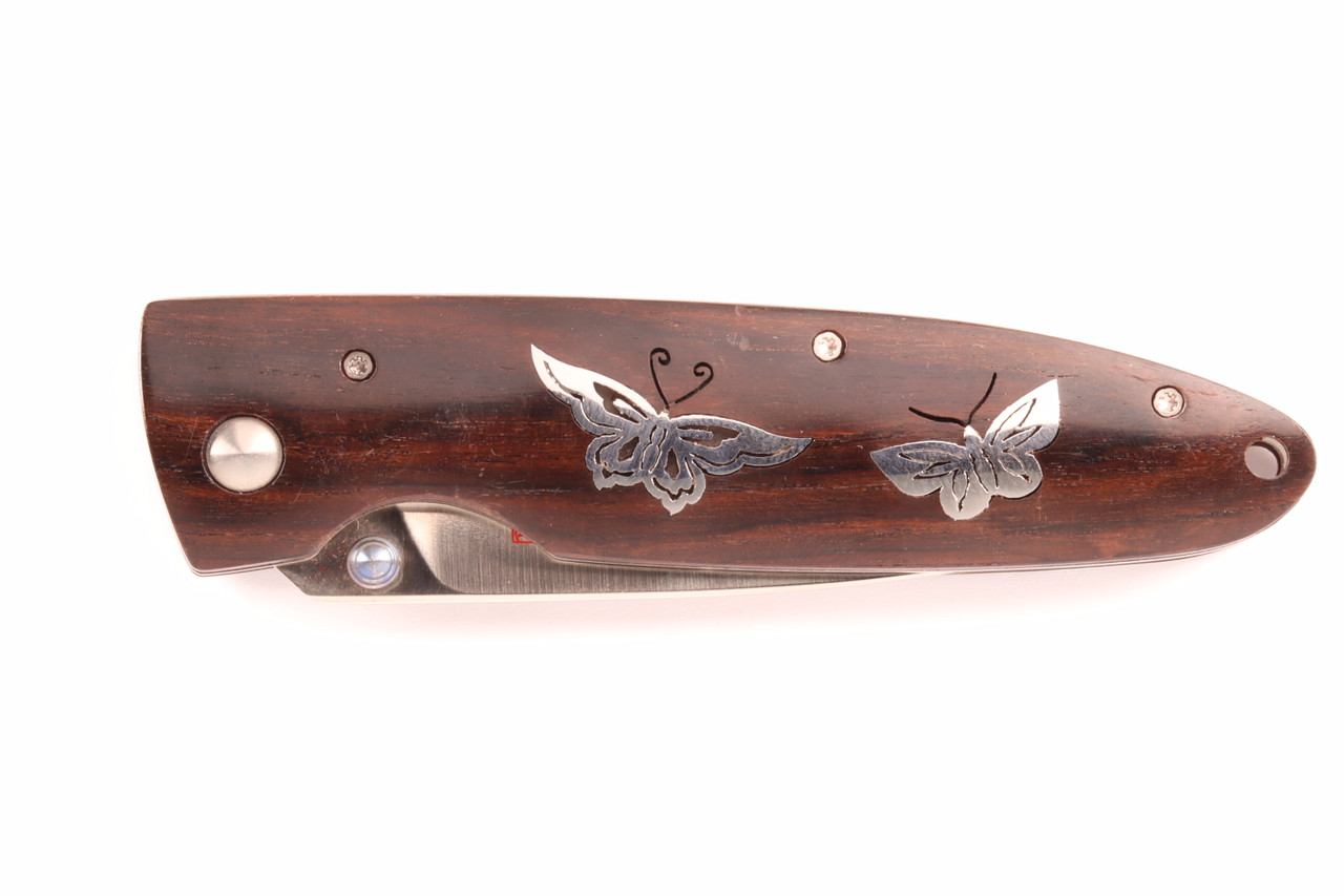 Limited Edition SN 001 Butterfly Inlay 4.3" Ebony Handle VG-10 Blade Folding Knife