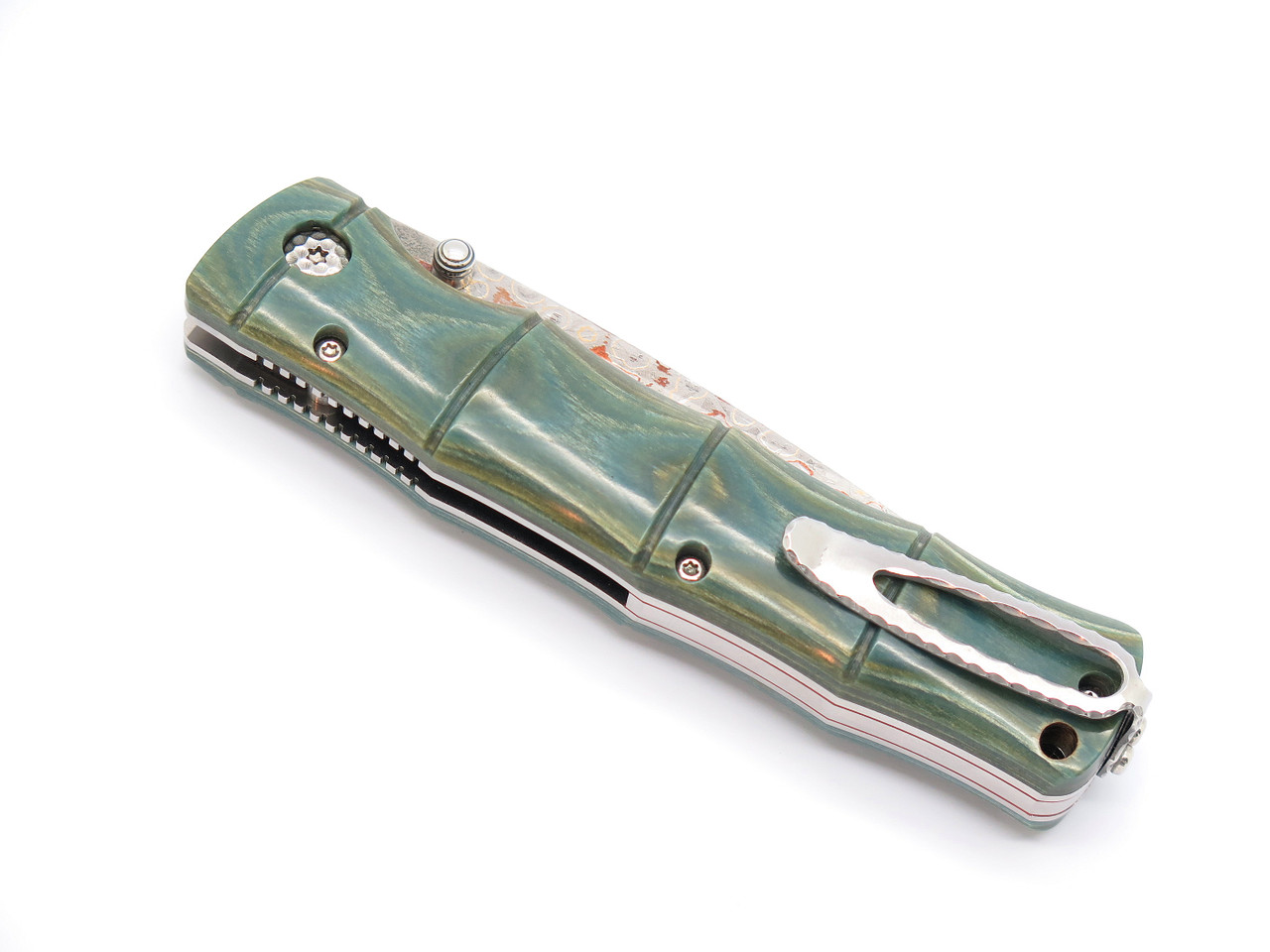 Blade Show 2026 Custom 1/1 Jade Green Bamboo Handle Rainbow Damascus