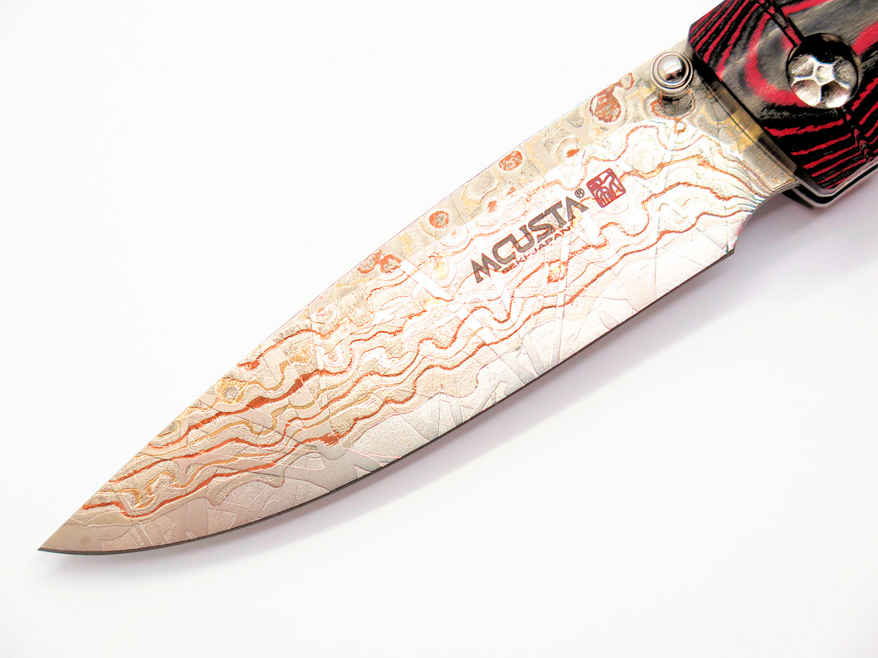 Blade Show 2026 Custom 1/1 Red Bamboo Handle Rainbow Damascus