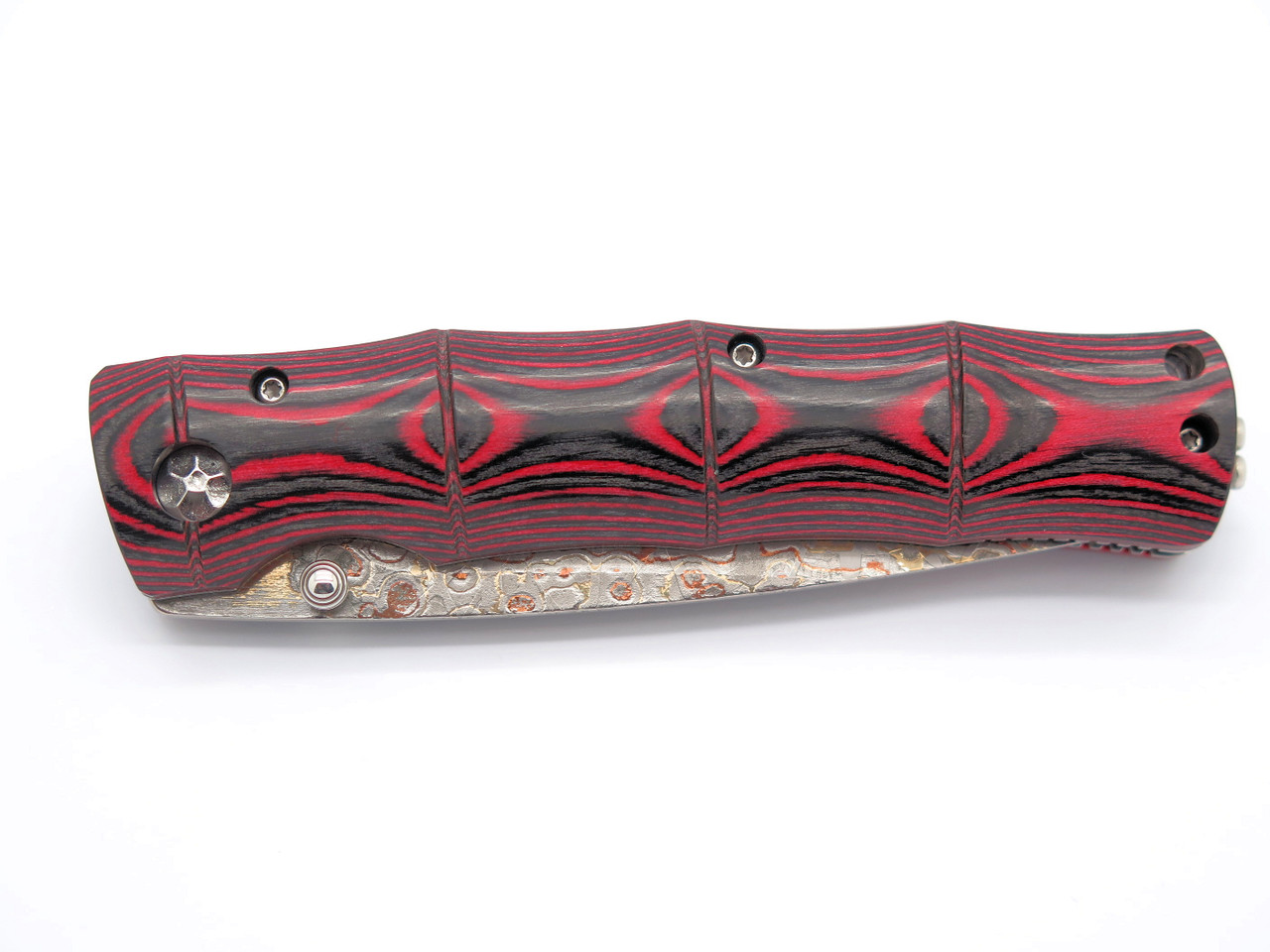 Blade Show 2026 Custom 1/1 Red Bamboo Handle Rainbow Damascus