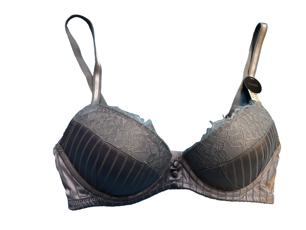 New Look Bra 32C Metallic Grey Plunge Underwired Padded New with Tags