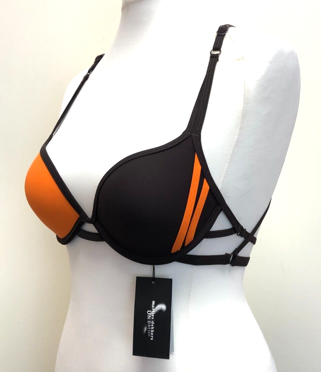 Marlies Dekkers Bikini Top 34B Brown/Orange Plunge Underwired Padded  Strappy NWT