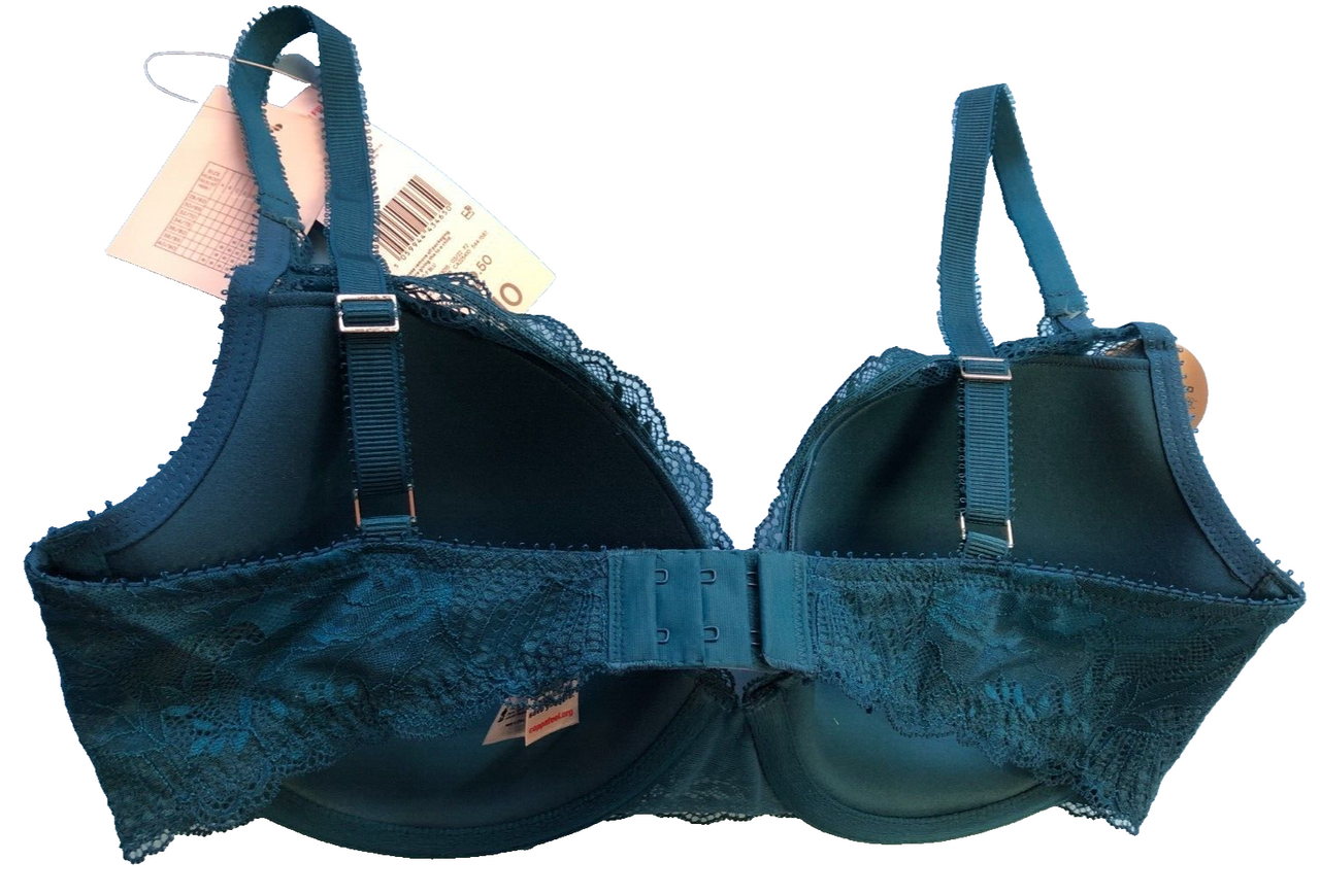 F&F Bra 36E Teal Padded Plunge Underwired New with Tags