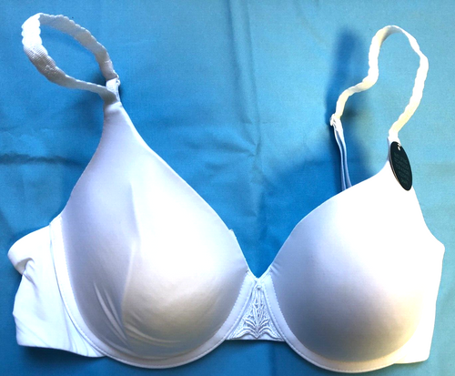M&S Bra 34C Blue/White Spot Moulded Plunge Underwired Cotton Rich Angel  New+Tags - Against Breast Cancer
