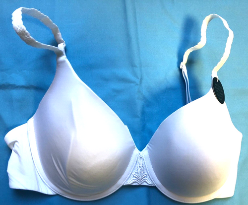 M&S Bra 34C Blue/White Spot Moulded Plunge Underwired Cotton Rich