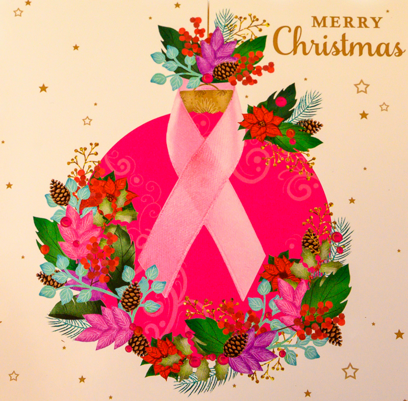 Pink Ribbon Bauble Charity Christmas Cards