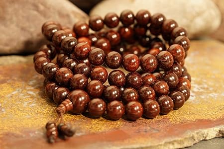 Red Sandalwood Buddhist Mala, Red Sandalwood Necklace, Mala