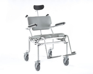 Roll-in-shower/commode chair with tilt-in-space, 20"x20" seat, Overall 25" wide