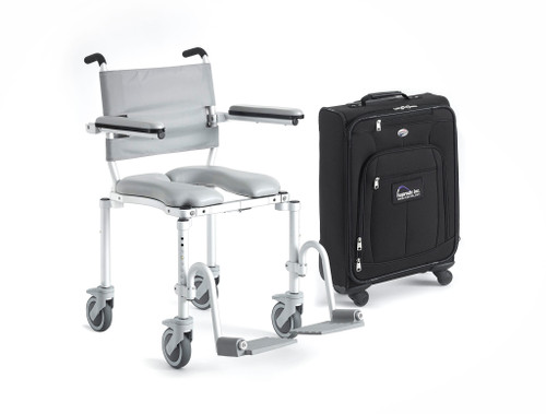 Portable Roll-in Shower/Commode Chair/ Carrying Case Included, 17"x17" seat, Overall 24" wide
