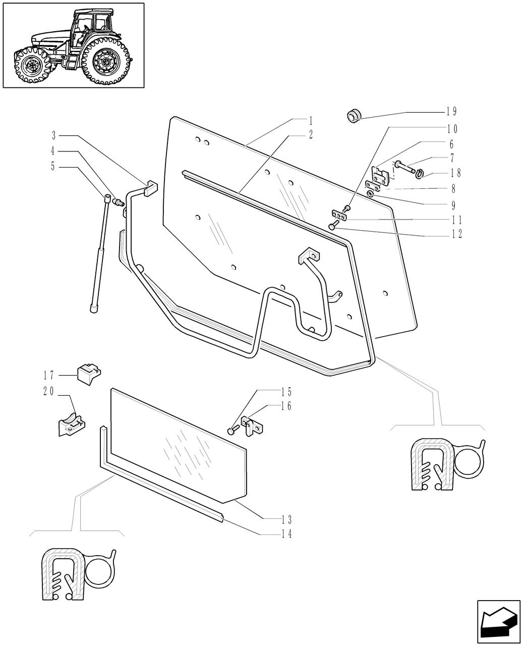 TL90A-1.92.4[01] - CAB - REAR WINDOW LOCK & REAR GLASS
