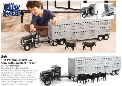ZFN47600 1:16 Peterbilt™ Model 367 Semi Toy with Livestock Trailer
