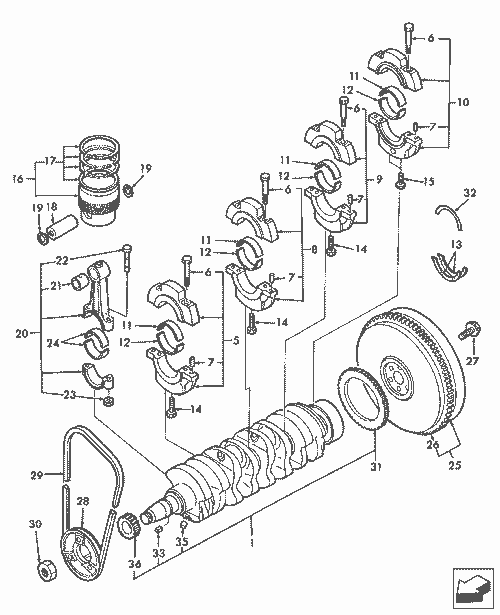 Diagram of all the parts for the TC55DA-01.04 - CRANKSHAFT & PISTONS at BRIM:Parts.