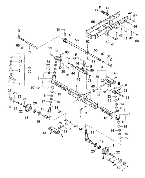 Diagram of all the parts for the TC55DA-04.01 - FRONT AXLE & STEERING W/2WD at BRIM:Parts.