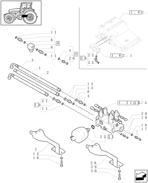 TM120-1.21.2/01 - (VAR.452/1) 4WD FRONT AXLE WITH SUSPENSIONS AND ''TERRALOCK'' - S.P.S. - VALVE AND PIPES