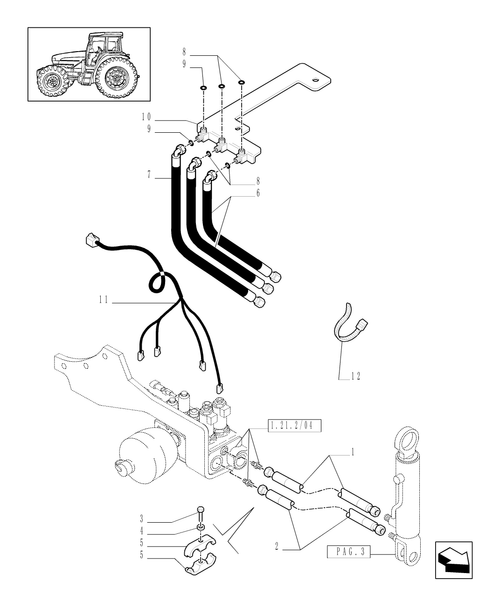 TM120-1.21.3/04[04] - (VAR.519-520) CLASS 4 4WD FRONT AXLE WITH SUSPENSIONS AND ''TERRALOCK'' - PIPES