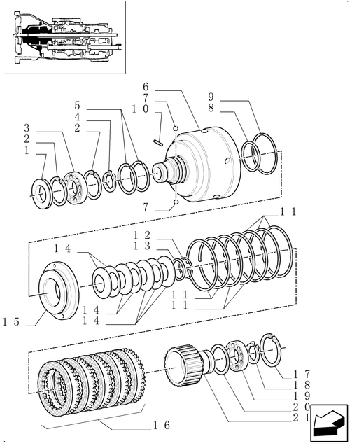 TM120-1.28.7/03[02] - (VAR.281) FULL POWER-SHIFT TRANS. 18X6 (40 KPH-4WD) AND 17X6 (30 KPH) - CLUTCH ENGAGEMENT