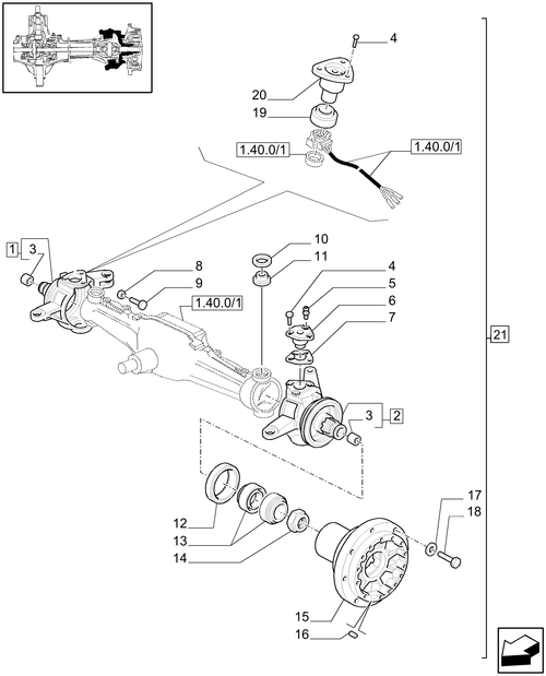 TM120-1.40.0/02[01] - 4WD FRONT AXLE - STEERING AXLES - HUBS - C5196