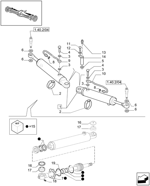 TM120-1.40.2/12 - (VAR.416) SUPERSTEER FRONT AXLE - HYDRAULIC  STEERING CYLINDER - 4WD