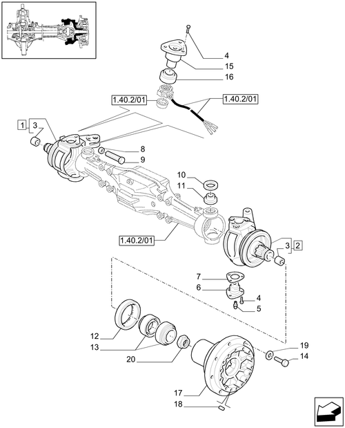 TM120-1.40.2/02[01] - (VAR.416) SUPERSTEER FRONT AXLE - STEERING AXLES - HUBS - 4WD - C5196