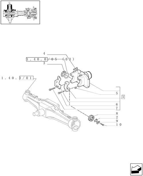 TM120-1.40.3/05[01] - (VAR.420) 4WD FRONT AXLE WITH SUSPENSIONS AND ''TERRALOCK'' - SEMI POWER SHIFT - SUPPORT