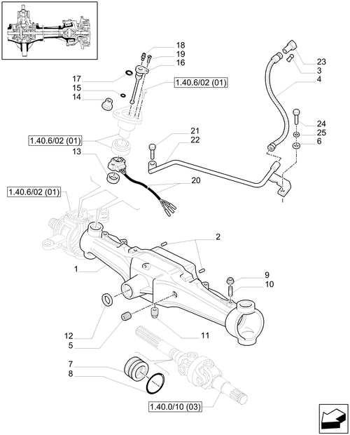 TM120-1.40.6/01 - (VAR.463) 4WD FRONT AXLE WITH SUSPENSIONS, FULL POWER SHIFT - BOX