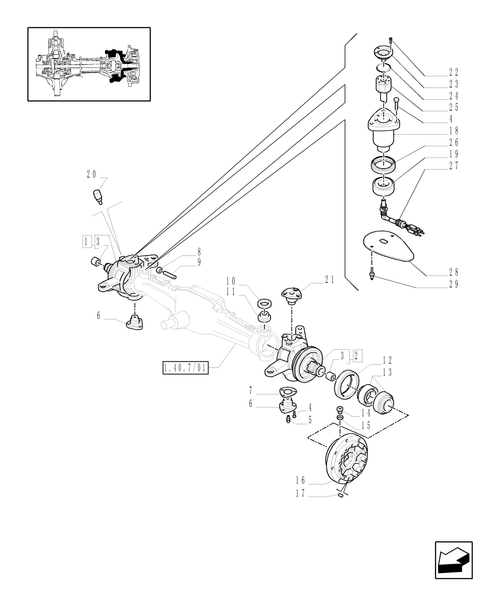 TM120-1.40.7/02[01A] - (VAR.463/1) 4WD FRONT AXLE WITH SUSPENSIONS, BRAKE, TERRALOCK, F.P.S. - STEERING PIVOT PINS - D5196