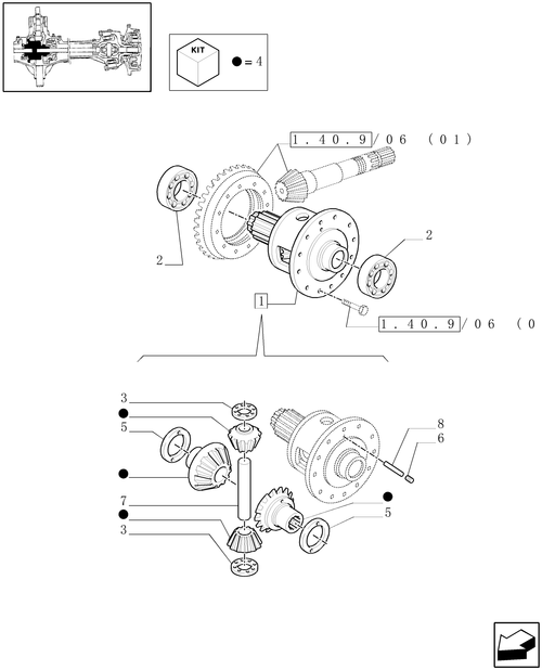 TM120-1.40.9/07 - (VAR.519-520) CLASS 4 4WD FRONT AXLE WITH SUSPENSIONS AND TERRALOCK - DIFFERENTIAL LOCKING