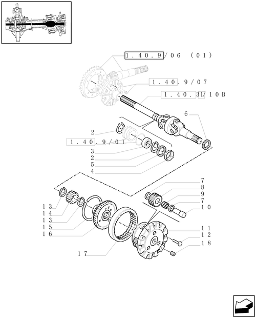 TM120-1.40.9/10 - (VAR.519-520) CLASS 4 4WD FRONT AXLE WITH SUSPENSIONS AND TERRALOCK - DIFFERENTIAL GEARS AND SHAFT