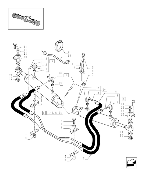 TM120-1.40.9/12 - (VAR.519-520) CLASS 4 4WD FRONT AXLE WITH SUSPENSIONS AND TERRALOCK - POWER STEERING CYLINDRE