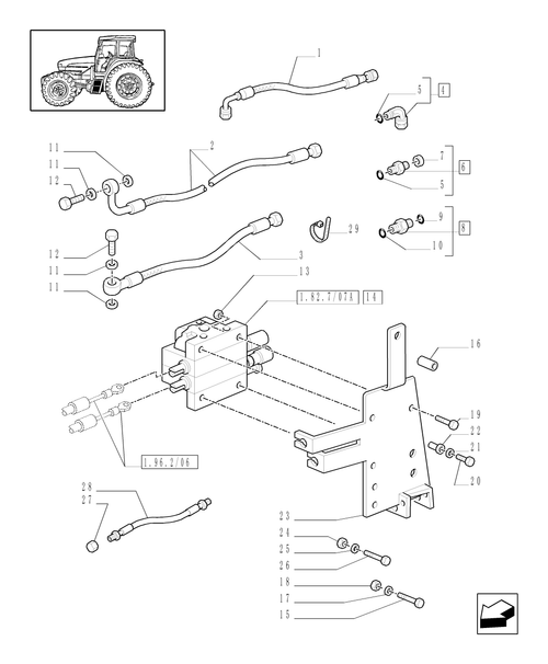 TM120-1.82.7/08[01] - (VAR.714) CONTROL VALVES WITH JOYSTICK FOR FRONT LIFT WITH HI-LO - PIPES