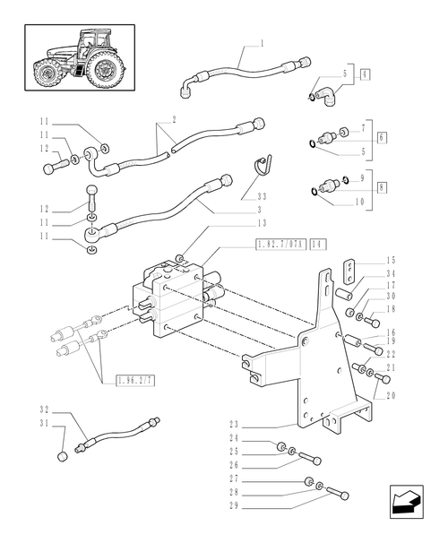 TM120-1.82.7/09[01] - (VAR.714/1) CONTROL VALVES WITH JOYSTIC FOR FRONT LIFT WITH CAB AND SUSPENSIONS - PIPES