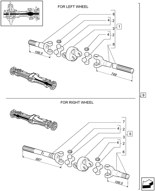TM130-1.40.0/10A - 4WD FRONT AXLE - AXLE-SHAFT ARTICULATED - BREAKDOWN