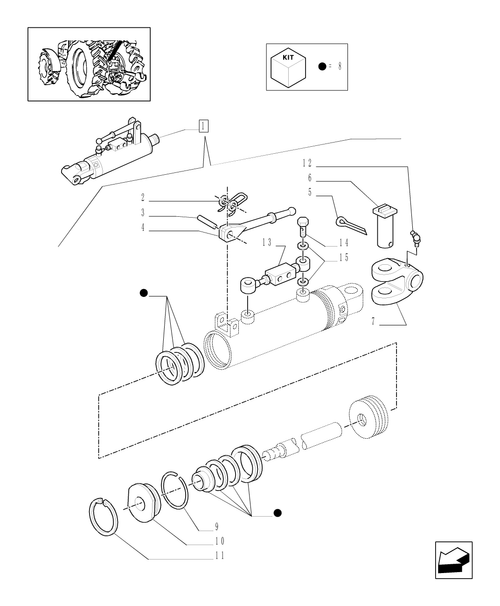 TM130-1.89.6/09B - (VAR.900) HYDR. ADJUSTMENT OF RIGHT TIE-ROD AND THIRD POINT LINK FOR CLOSED CCLS CENTRE - CYLINDER