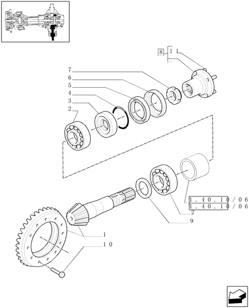TM140-1.40.10/06[01] - (VAR.521) CLASS 4 4WD FRONT AXLE SUPERSTEER WITH ''TERRALOCK'' - BEVEL GEAR PAIR