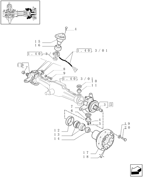 TM140-1.40.3/02[01] - (VAR.420) 4WD FRONT AXLE WITH SUSPENSIONS AND ''TERRALOCK'' (SPS) - STEERING AXLES - HUBS - C5196
