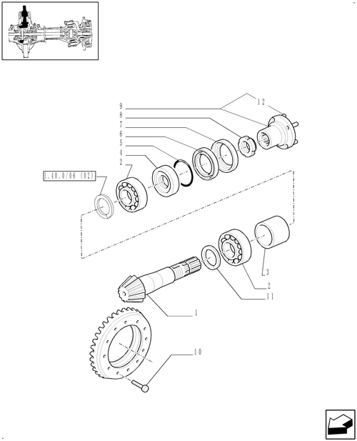 TM140-1.40.3/06[01] - (VAR.420) 4WD FRONT AXLE WITH SUSPENSIONS AND ''TERRALOCK'' - SEMI POWER SHIFT - BEVEL GEAR PAIR