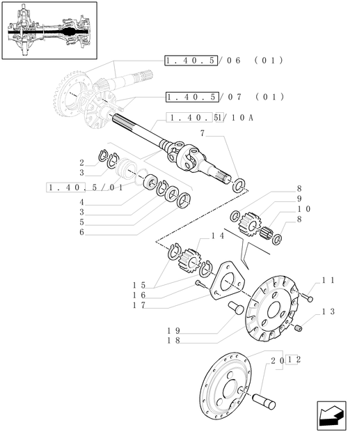 TM140-1.40.5/10[01] - (VAR.452/1) 4WD FRONT AXLE WITH SUSPENSIONS, BRAKE, TERRALOCK - S.P.S.- GEARS AND DIFFERENTIAL AXLE