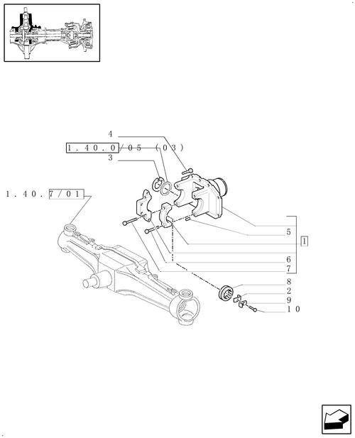 TM140-1.40.7/05[01] - (VAR.463/1) 4WD FRONT AXLE WITH SUSPENSIONS, BRAKE, TERRALOCK, F.P.S. - SUPPORT