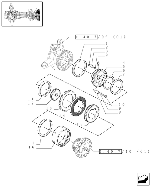 TM140-1.40.7/13[01] - (VAR.463/1) 4WD FRONT AXLE WITH SUSPENSIONS, BRAKE, TERRALOCK, F.P.S. - BRAKES