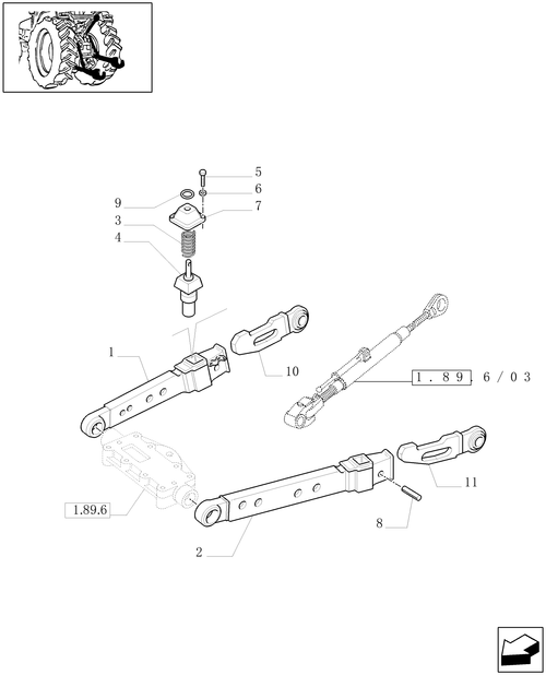 TM140-1.89.9/02[01] - (VAR.881) IMPLEMENT CARRIER (TELESCOPIC ARMS) 2/3 CAT. AND ANTI-SHACKE PLATES - C5155