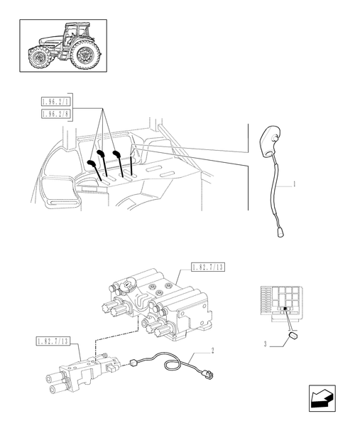 TM140-1.96.2/11 - (VAR.900) HYDR. ADJUSTMENT OF RIGHT TIE-ROD AND 3RD POINT LINK FOR CLOSED CCLS CENTRE- KNOB W/SWITCH