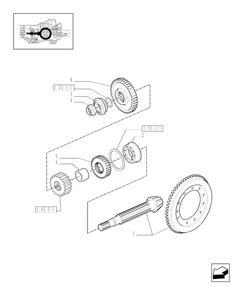 TM175-1.32.1/04 - (VAR.147/1) FULL POWER SHIFT GEAR CHANGE 19X6 (50 KM/H) - BEVEL GEAR PAIR AND RELEVANT GEARS