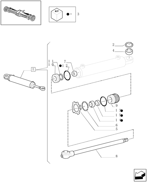TM175-1.40.0/12C - 4WD FRONT AXLE - HYDRAULIC STEERING CYLINDER - BREAKDOWN