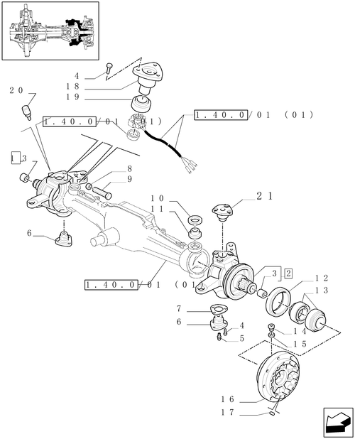 TM175-1.40.4/02[02] - (VAR.452) 4WD FRONT AXLE WITH BRAKES FOR TERRALOCK - STEERING PIVOT PINS AND HUBS