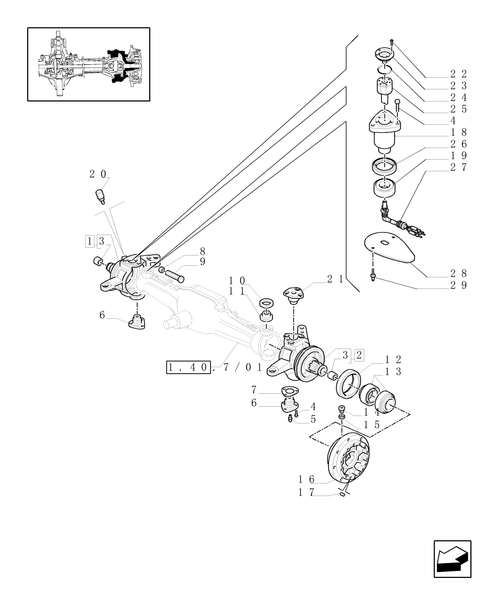 TM175-1.40.7/02[02A] - (VAR.463/1) 4WD FRONT AXLE WITH SUSPENSIONS, BRAKE, TERRALOCK, F.P.S. - STEERING PIVOT PINS - D5196