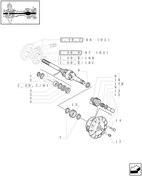 TM175-1.40.7/10[02] - (VAR.463/1) 4WD FRONT AXLE WITH SUSPENSIONS, BRAKE, TERRALOCK, F.P.S. -  GEARS AND DIFFERENTIAL AXLE
