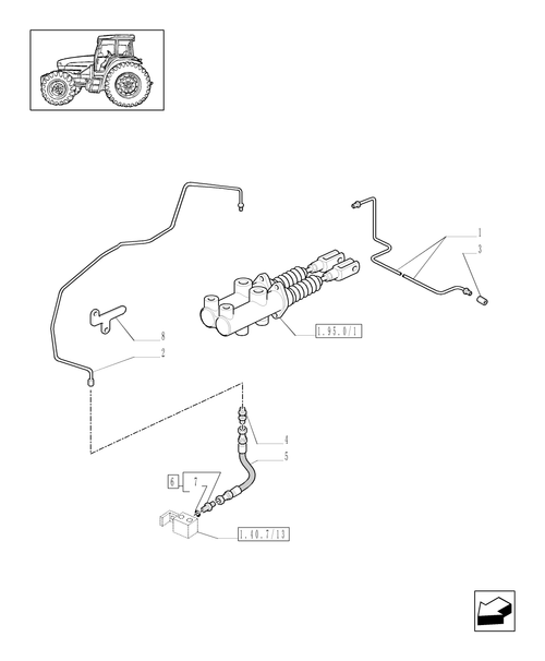 TM175-1.68.5/03[03] - (VAR.463/1) 4WD FRONT AXLE WITH SUSPENSIONS, BRAKE, TERRALOCK, F.P.S. - BRAKE PIPES